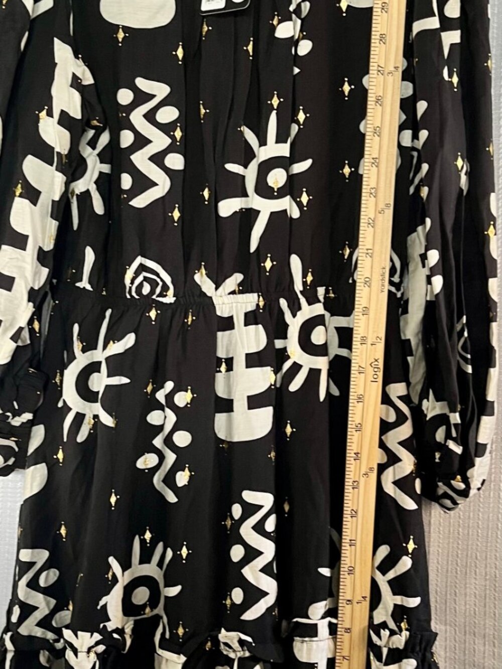 Gold Foil Dress by GIGIO in Black Tribal Print size M NWT - Picture 4 of 7